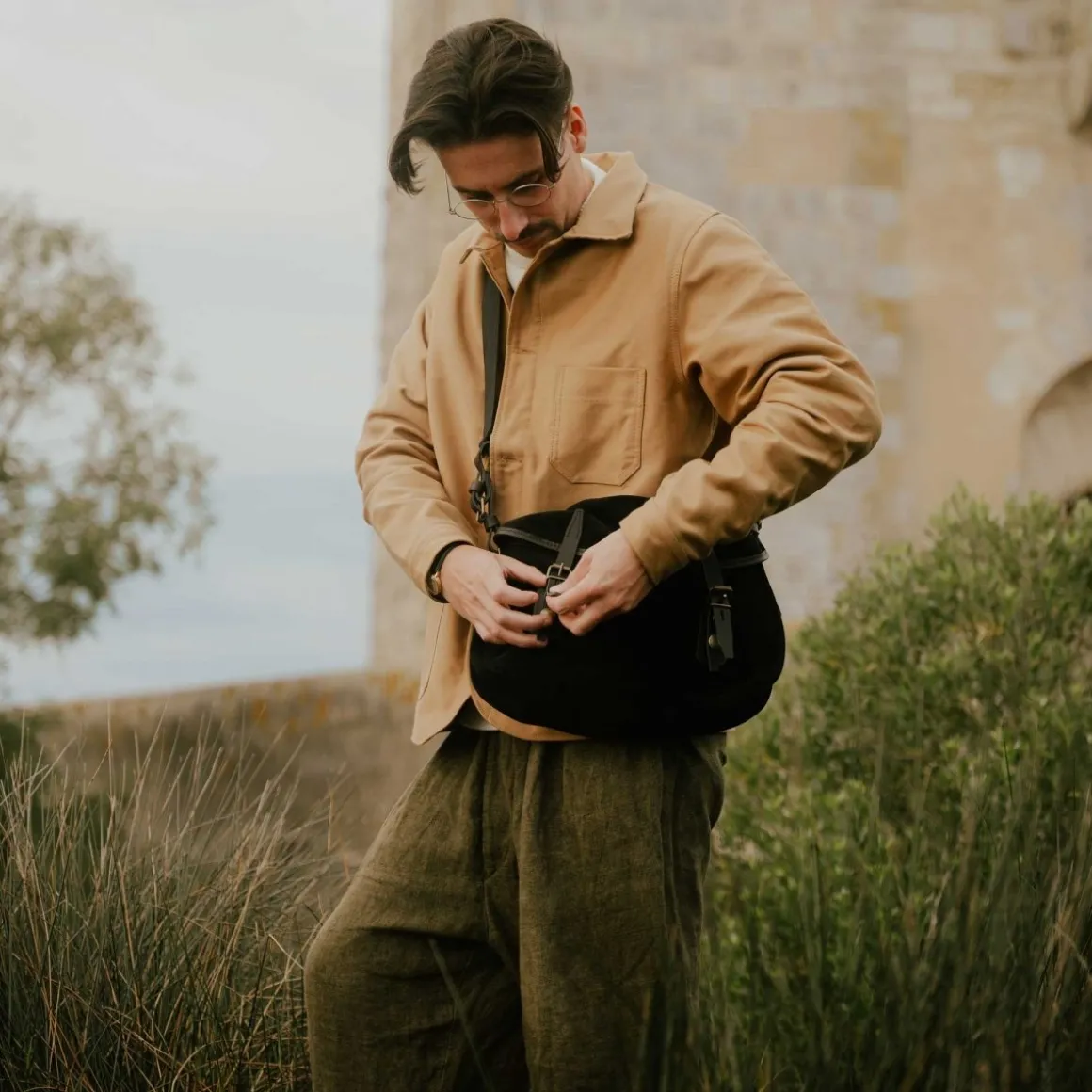 Musette du pêcheur M / Cuir Velours
